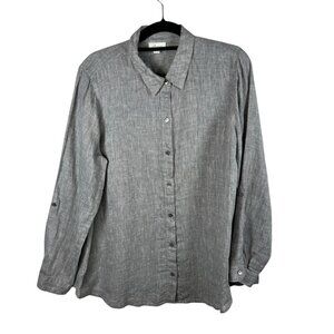 J Jill Linen‎ Shirt Women’s Size Large Light Gray Long Sleeve Pearltone Button